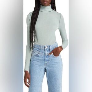 Madewell Semi-Sheer Mockneck Tee Heather Sage Breeze